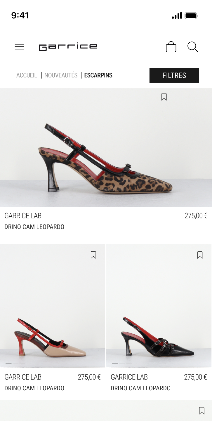 Page Nouveautés Garrice — version mobile